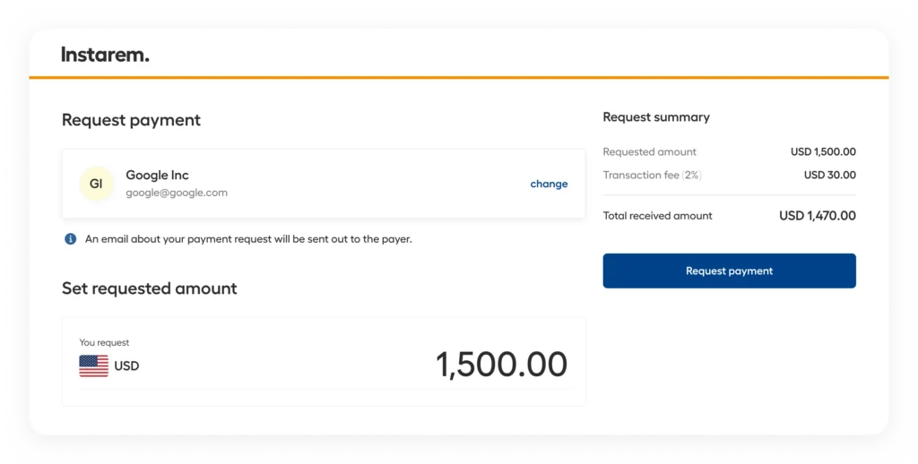 Receive money app/web screenshot